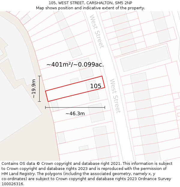 105, WEST STREET, CARSHALTON, SM5 2NP: Plot and title map