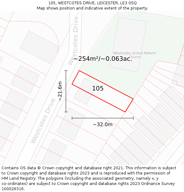105, WESTCOTES DRIVE, LEICESTER, LE3 0SQ: Plot and title map