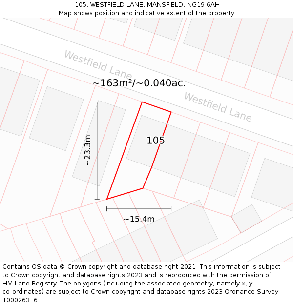 105, WESTFIELD LANE, MANSFIELD, NG19 6AH: Plot and title map