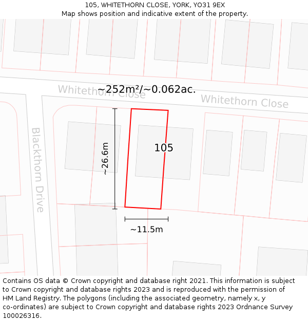 105, WHITETHORN CLOSE, YORK, YO31 9EX: Plot and title map