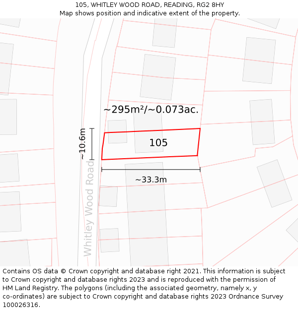 105, WHITLEY WOOD ROAD, READING, RG2 8HY: Plot and title map