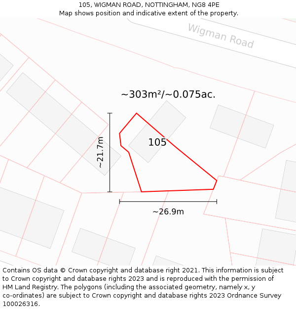 105, WIGMAN ROAD, NOTTINGHAM, NG8 4PE: Plot and title map