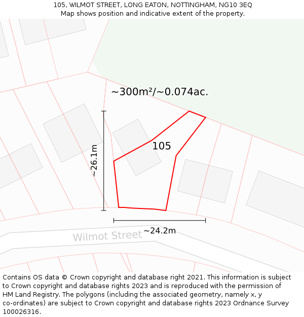 105, WILMOT STREET, LONG EATON, NOTTINGHAM, NG10 3EQ: Plot and title map