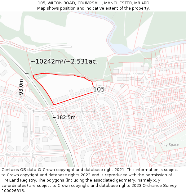 105, WILTON ROAD, CRUMPSALL, MANCHESTER, M8 4PD: Plot and title map