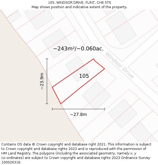 105, WINDSOR DRIVE, FLINT, CH6 5TS: Plot and title map