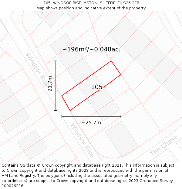 105, WINDSOR RISE, ASTON, SHEFFIELD, S26 2ER: Plot and title map
