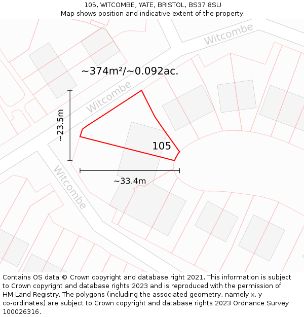 105, WITCOMBE, YATE, BRISTOL, BS37 8SU: Plot and title map