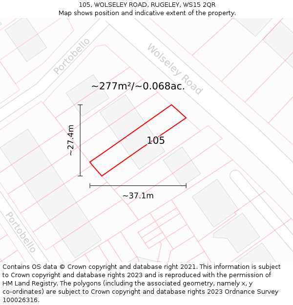 105, WOLSELEY ROAD, RUGELEY, WS15 2QR: Plot and title map