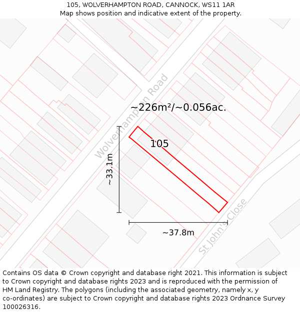 105, WOLVERHAMPTON ROAD, CANNOCK, WS11 1AR: Plot and title map