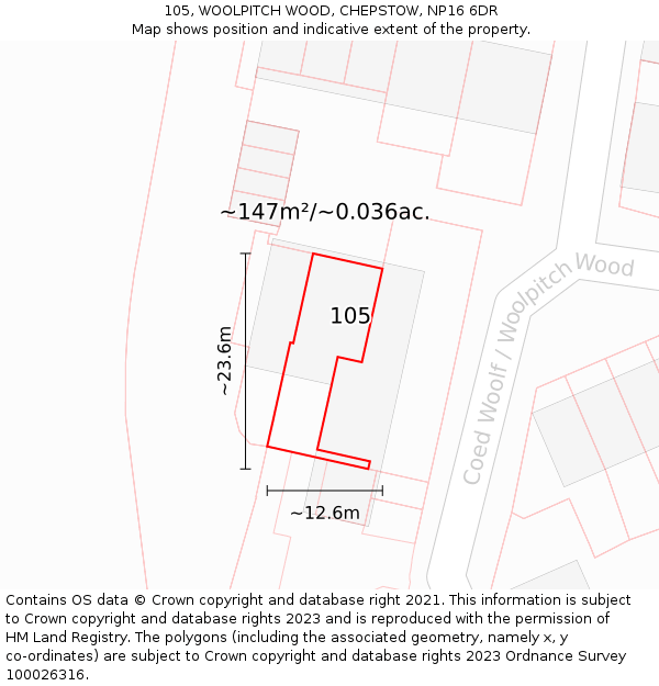 105, WOOLPITCH WOOD, CHEPSTOW, NP16 6DR: Plot and title map