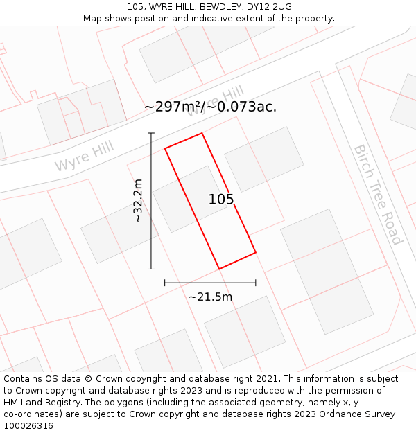 105, WYRE HILL, BEWDLEY, DY12 2UG: Plot and title map