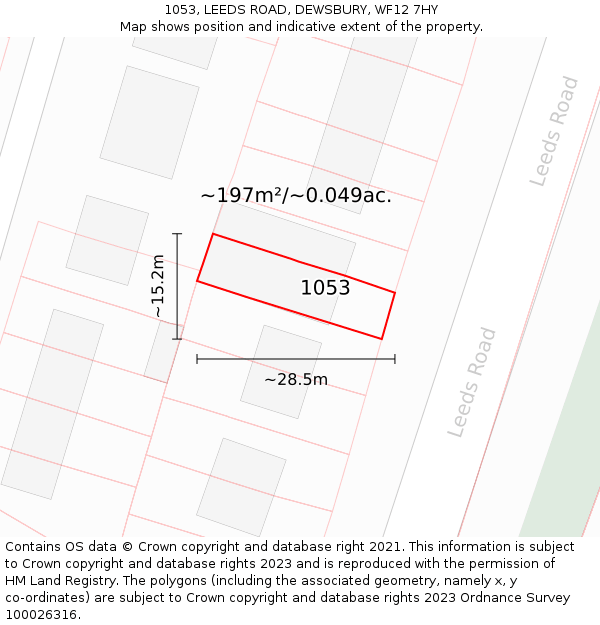 1053, LEEDS ROAD, DEWSBURY, WF12 7HY: Plot and title map