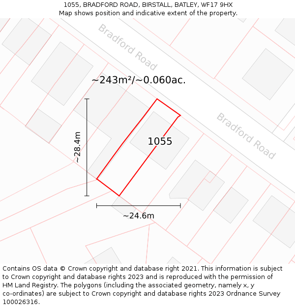1055, BRADFORD ROAD, BIRSTALL, BATLEY, WF17 9HX: Plot and title map