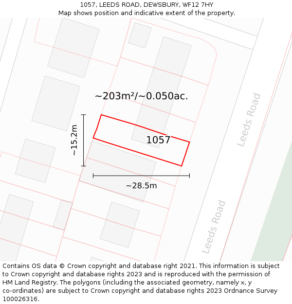1057, LEEDS ROAD, DEWSBURY, WF12 7HY: Plot and title map
