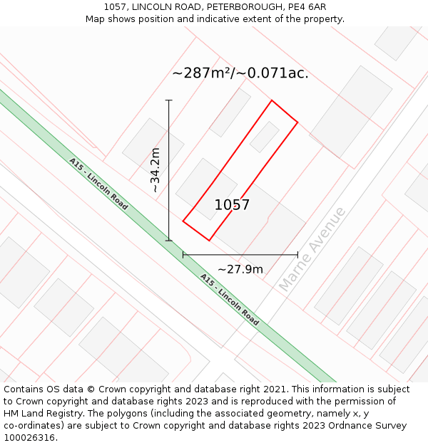 1057, LINCOLN ROAD, PETERBOROUGH, PE4 6AR: Plot and title map