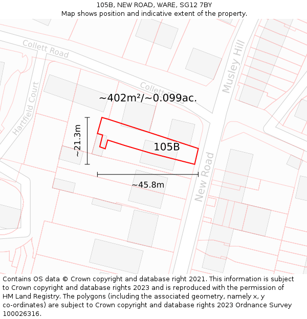 105B, NEW ROAD, WARE, SG12 7BY: Plot and title map