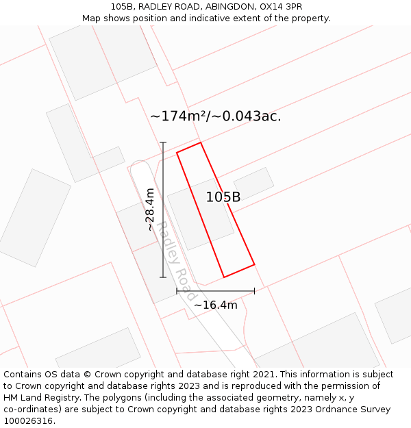 105B, RADLEY ROAD, ABINGDON, OX14 3PR: Plot and title map