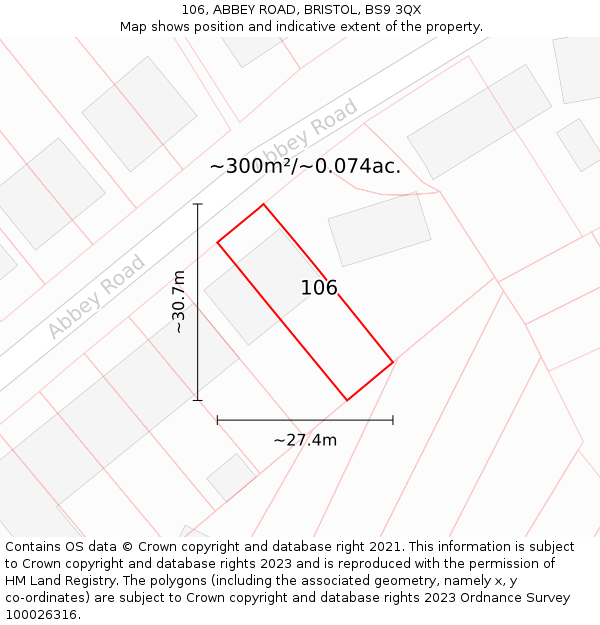 106, ABBEY ROAD, BRISTOL, BS9 3QX: Plot and title map