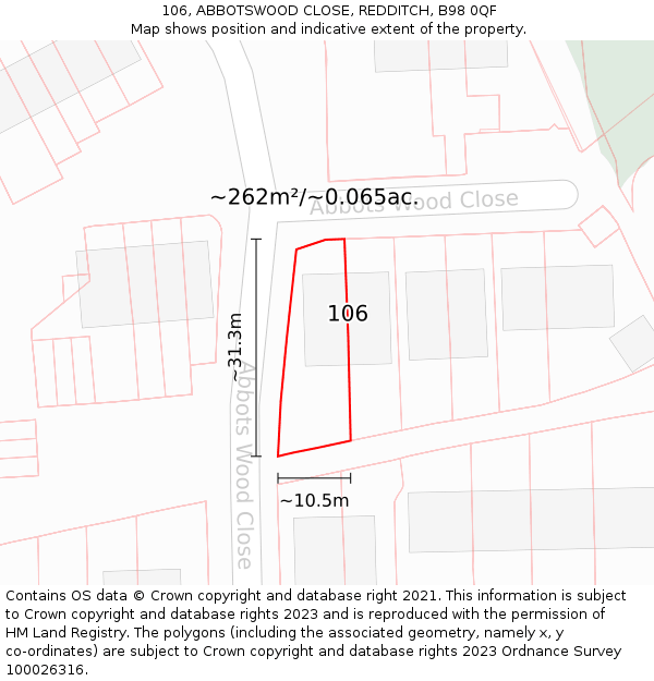 106, ABBOTSWOOD CLOSE, REDDITCH, B98 0QF: Plot and title map