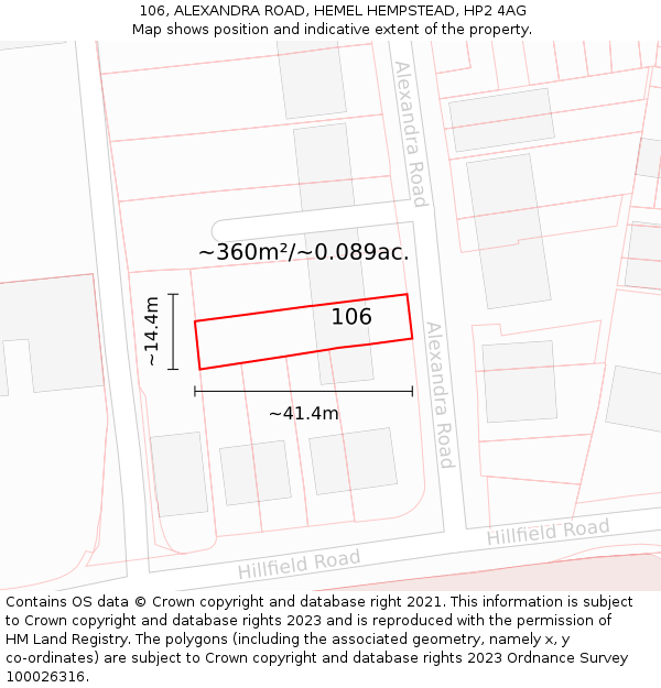 106, ALEXANDRA ROAD, HEMEL HEMPSTEAD, HP2 4AG: Plot and title map