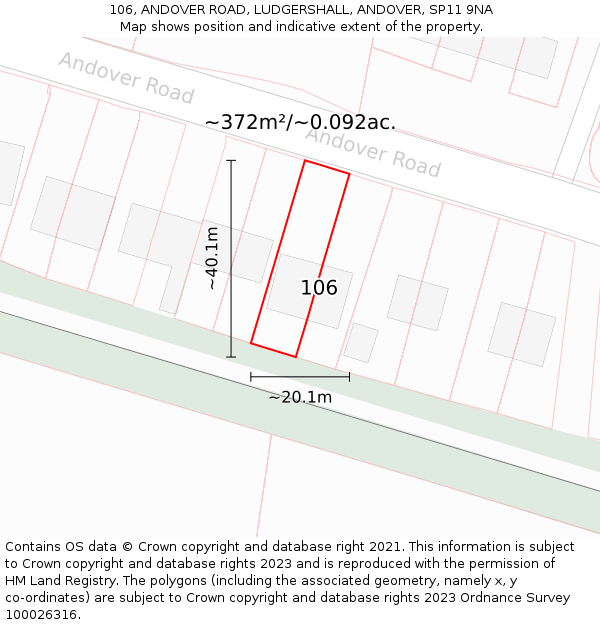 106, ANDOVER ROAD, LUDGERSHALL, ANDOVER, SP11 9NA: Plot and title map