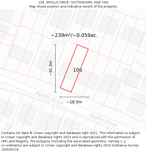 106, APOLLO DRIVE, NOTTINGHAM, NG6 7AG: Plot and title map