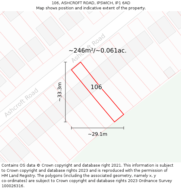 106, ASHCROFT ROAD, IPSWICH, IP1 6AD: Plot and title map