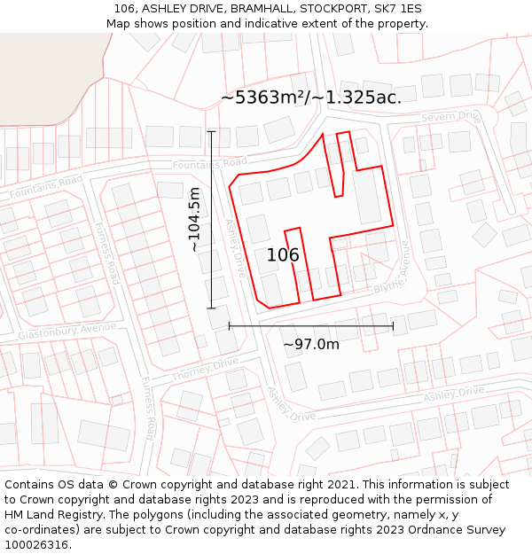 106, ASHLEY DRIVE, BRAMHALL, STOCKPORT, SK7 1ES: Plot and title map