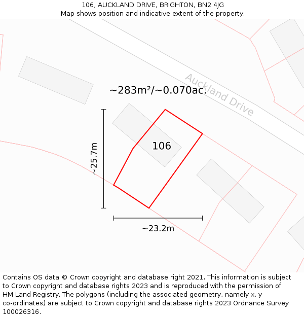 106, AUCKLAND DRIVE, BRIGHTON, BN2 4JG: Plot and title map