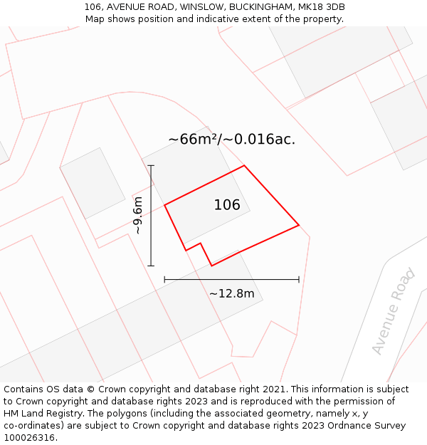 106, AVENUE ROAD, WINSLOW, BUCKINGHAM, MK18 3DB: Plot and title map