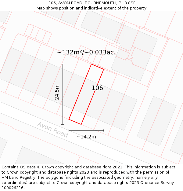 106, AVON ROAD, BOURNEMOUTH, BH8 8SF: Plot and title map