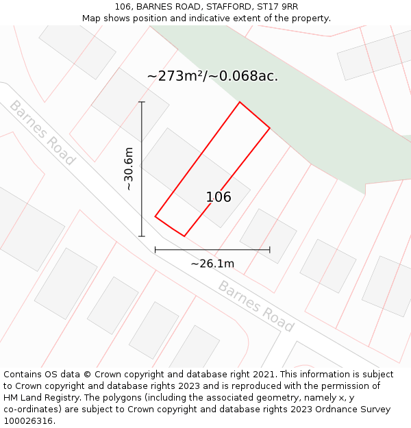 106, BARNES ROAD, STAFFORD, ST17 9RR: Plot and title map