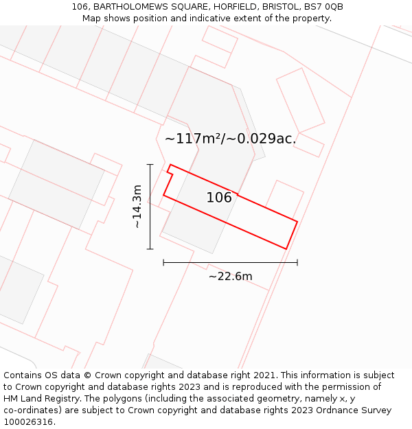 106, BARTHOLOMEWS SQUARE, HORFIELD, BRISTOL, BS7 0QB: Plot and title map