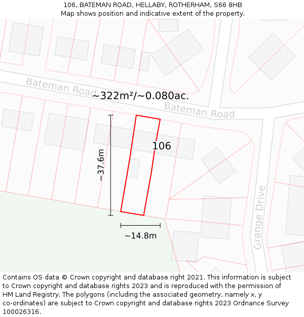 106, BATEMAN ROAD, HELLABY, ROTHERHAM, S66 8HB: Plot and title map