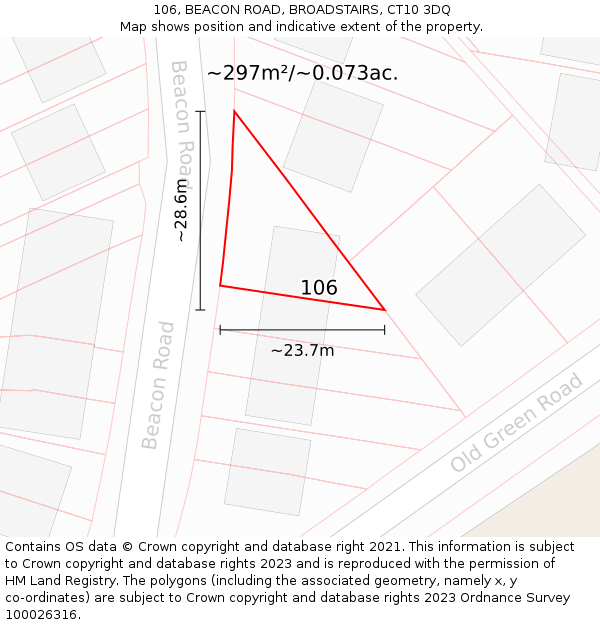 106, BEACON ROAD, BROADSTAIRS, CT10 3DQ: Plot and title map