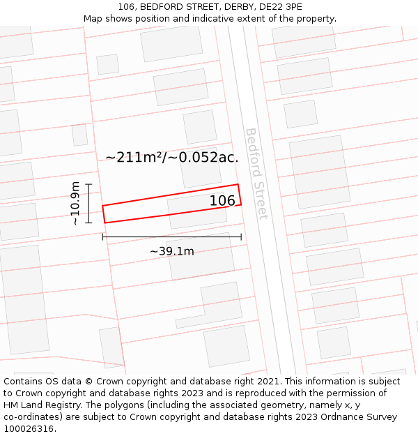 106, BEDFORD STREET, DERBY, DE22 3PE: Plot and title map