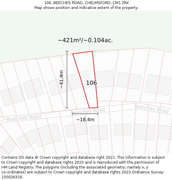 106, BEECHES ROAD, CHELMSFORD, CM1 2RX: Plot and title map