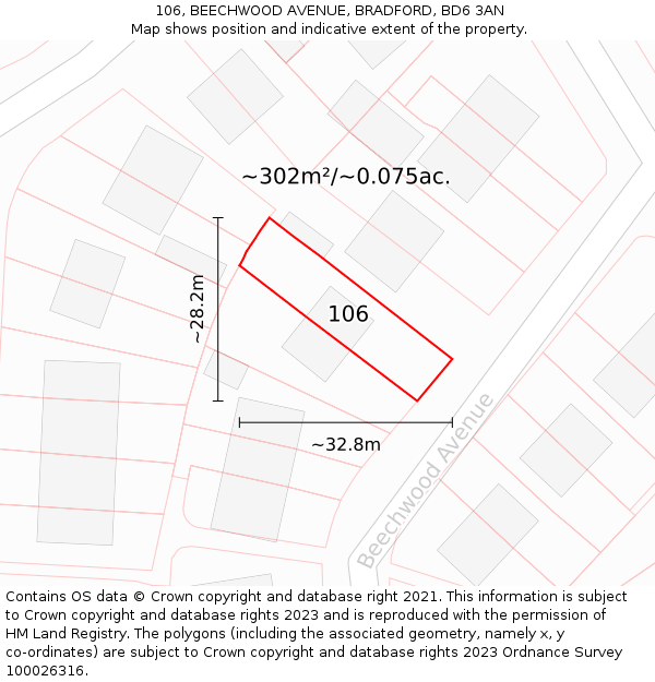 106, BEECHWOOD AVENUE, BRADFORD, BD6 3AN: Plot and title map