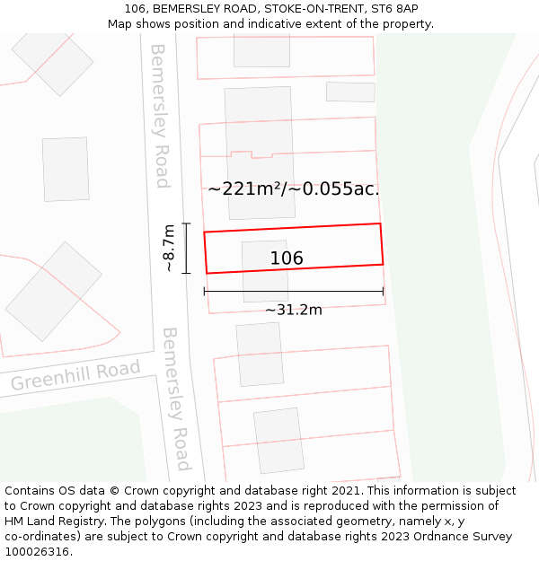 106, BEMERSLEY ROAD, STOKE-ON-TRENT, ST6 8AP: Plot and title map