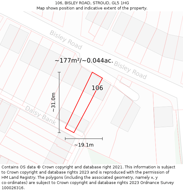 106, BISLEY ROAD, STROUD, GL5 1HG: Plot and title map
