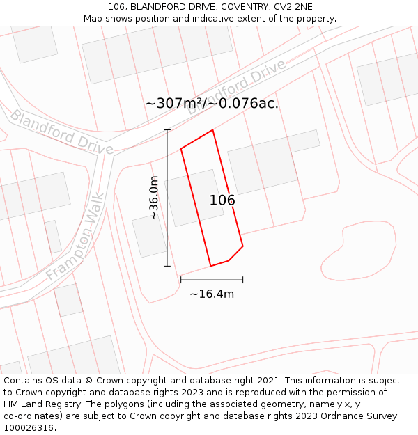 106, BLANDFORD DRIVE, COVENTRY, CV2 2NE: Plot and title map