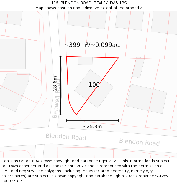 106, BLENDON ROAD, BEXLEY, DA5 1BS: Plot and title map