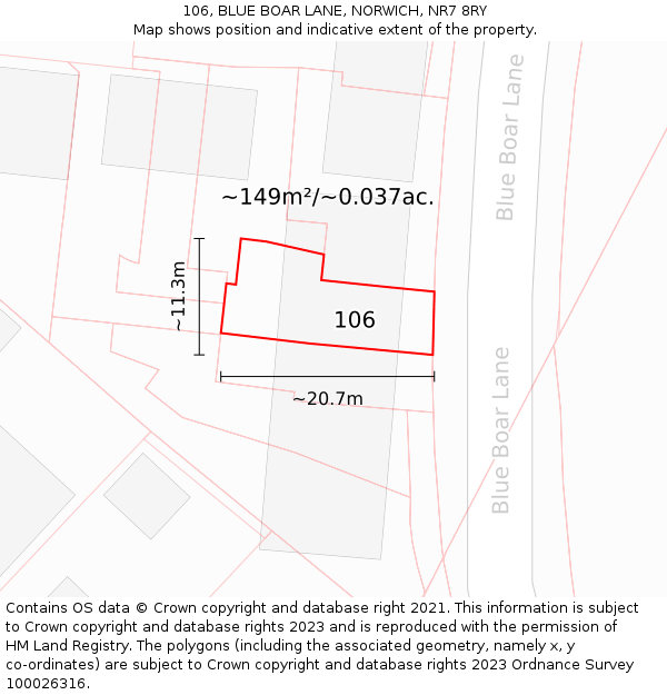 106, BLUE BOAR LANE, NORWICH, NR7 8RY: Plot and title map