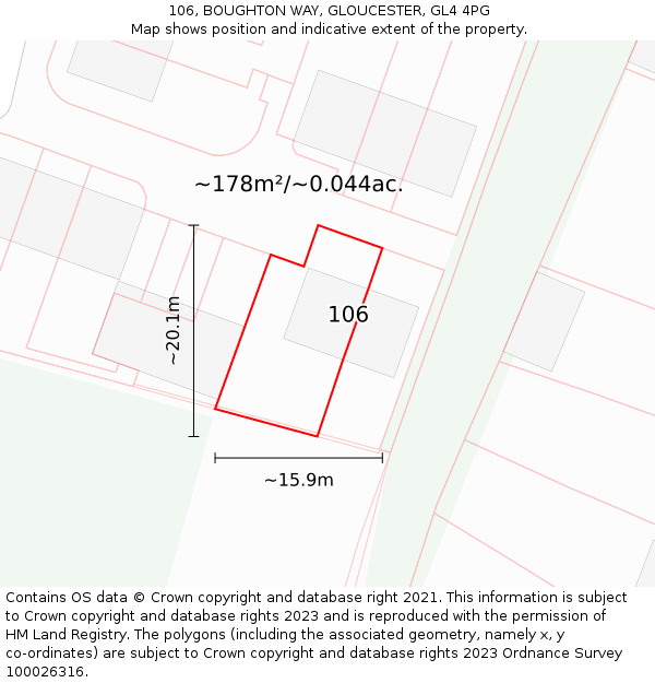 106, BOUGHTON WAY, GLOUCESTER, GL4 4PG: Plot and title map