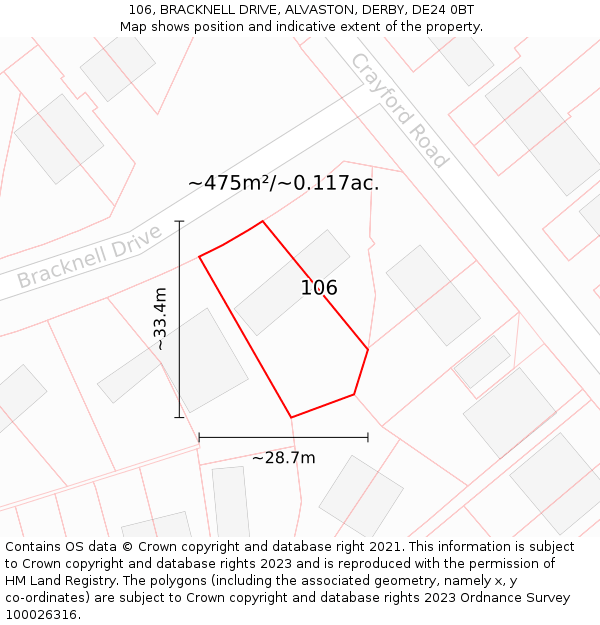 106, BRACKNELL DRIVE, ALVASTON, DERBY, DE24 0BT: Plot and title map
