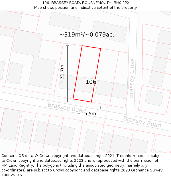 106, BRASSEY ROAD, BOURNEMOUTH, BH9 1PX: Plot and title map