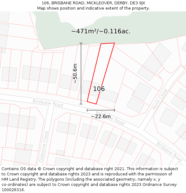 106, BRISBANE ROAD, MICKLEOVER, DERBY, DE3 9JX: Plot and title map
