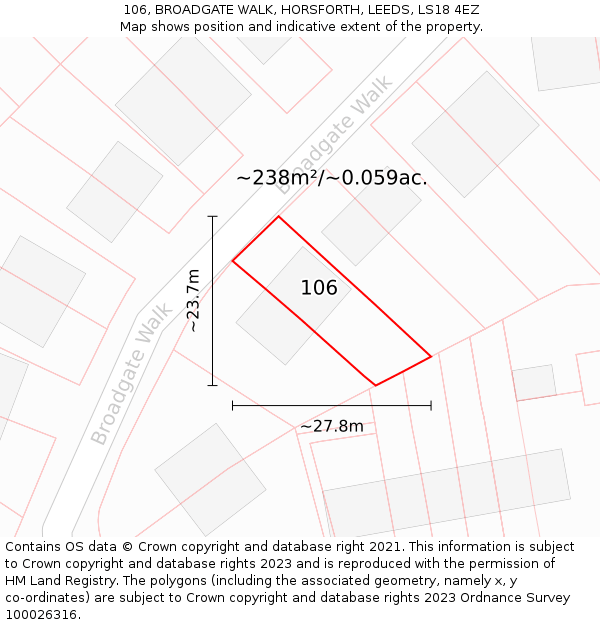 106, BROADGATE WALK, HORSFORTH, LEEDS, LS18 4EZ: Plot and title map