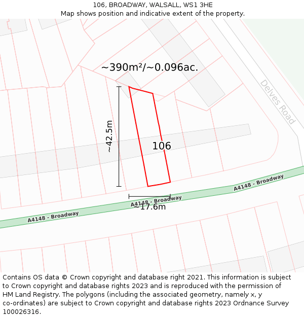 106, BROADWAY, WALSALL, WS1 3HE: Plot and title map