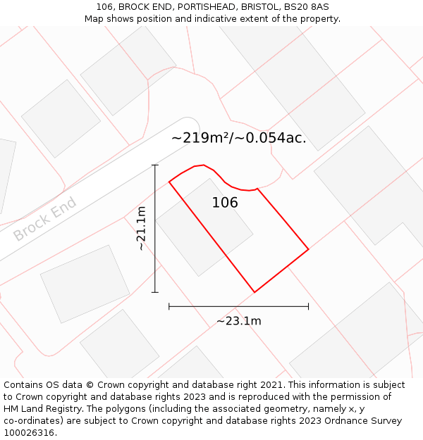 106, BROCK END, PORTISHEAD, BRISTOL, BS20 8AS: Plot and title map